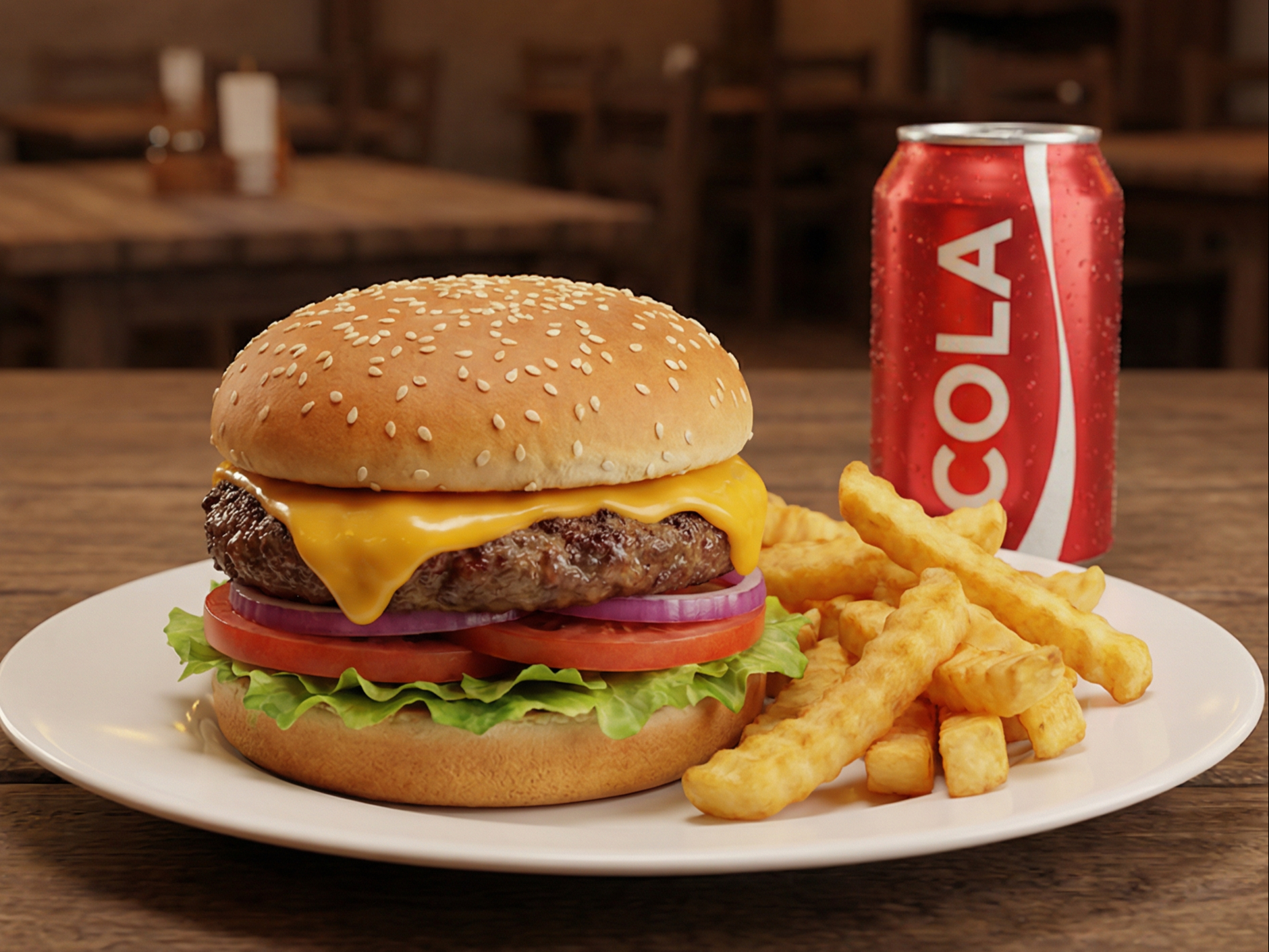 # 4 - Cheeseburger w / Fries  â€¢ Free Can Soda
