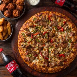 # 13 - 30â€ Pizza  â€¢ 1 Topping + 40 Wings  â€¢ Two 2LT Soda
