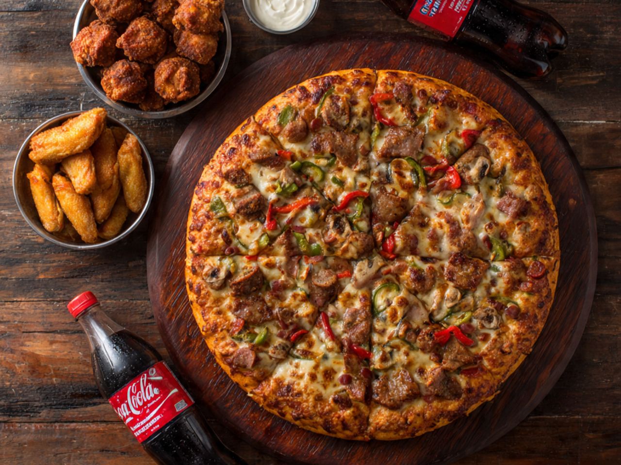 # 13 - 30â€ Pizza  â€¢ 1 Topping + 40 Wings  â€¢ Two 2LT Soda