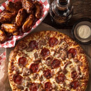 # 8 - 30â€ Pizza â€¢ 2 topping + 20 Wings  â€¢ One 2LT Soda