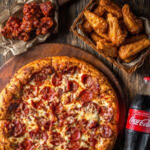 # 5 - 16â€ Pizza â€¢ 1 topping + 10 Fingers  â€¢ One 2LT Soda