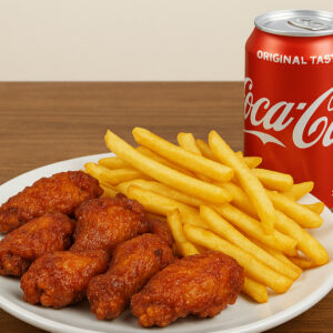 # 1 - 8 Chicken Wings w / Fries  â€¢ Free Can Soda