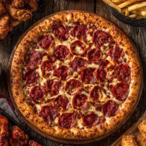 # 15 - 16" Pizza + 1 Topping + 40 Wings + 20 Fingers + Basket of french fries  + One 2Lt Soda