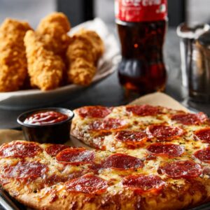 # 2 -  14â€ Pizza â€¢ 1 topping + 5 Fingers  â€¢ One 2LT Soda