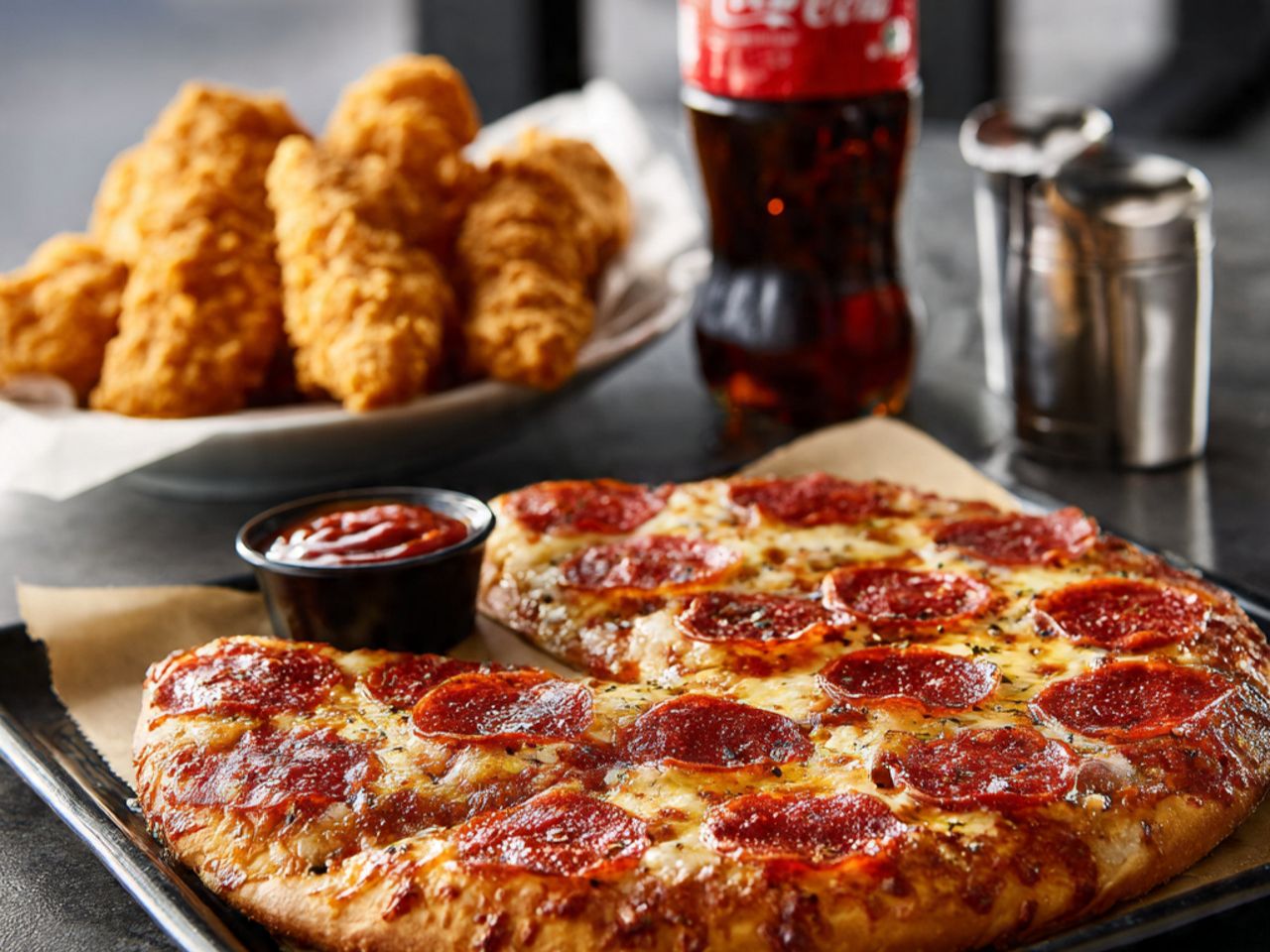 # 2 -  14â€ Pizza â€¢ 1 topping + 5 Fingers  â€¢ One 2LT Soda