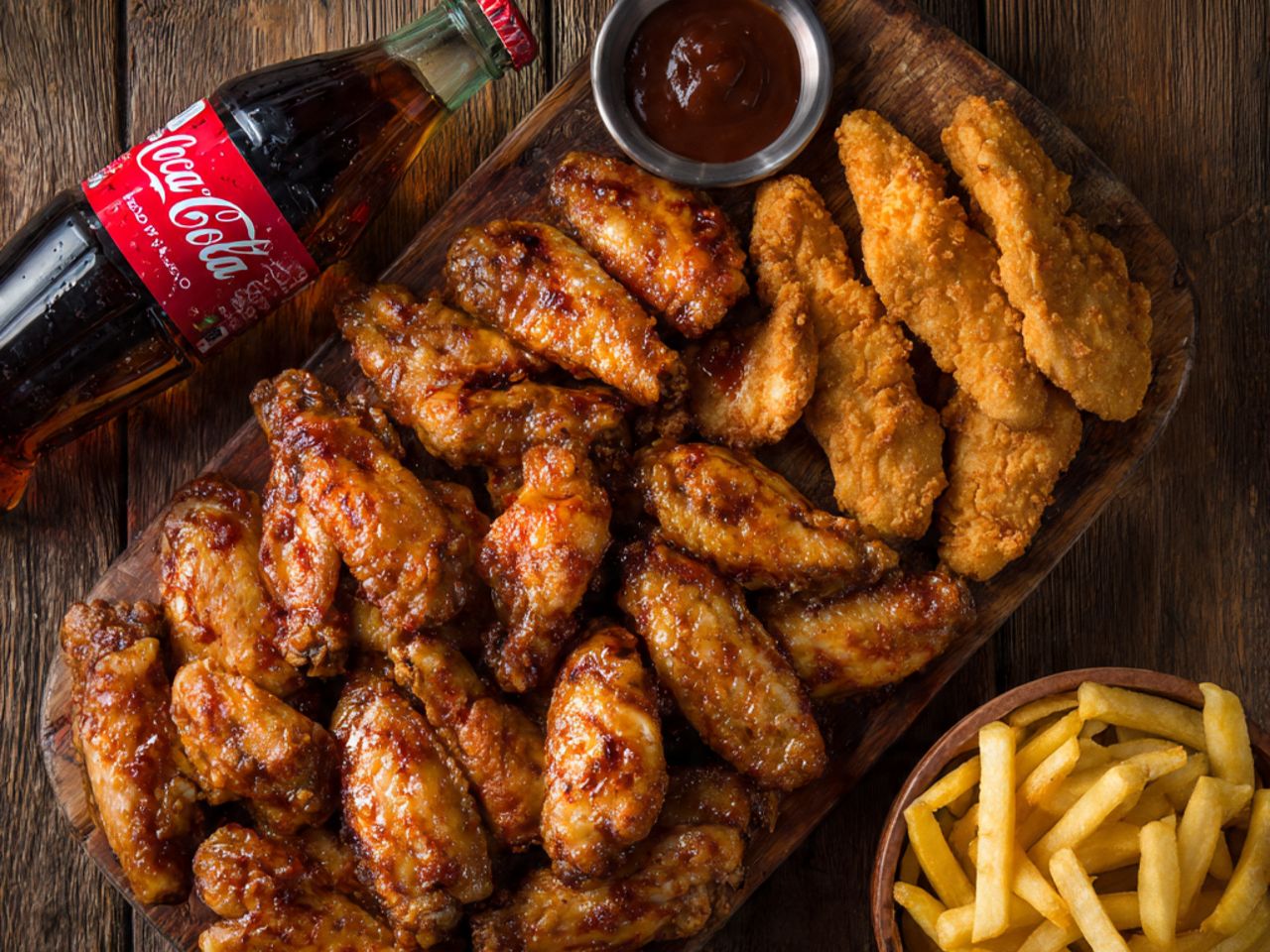 # 10 - 20 Wings  â€¢ 10 Fingers  â€¢ Bucket of Fries  â€¢ One 2LT Soda