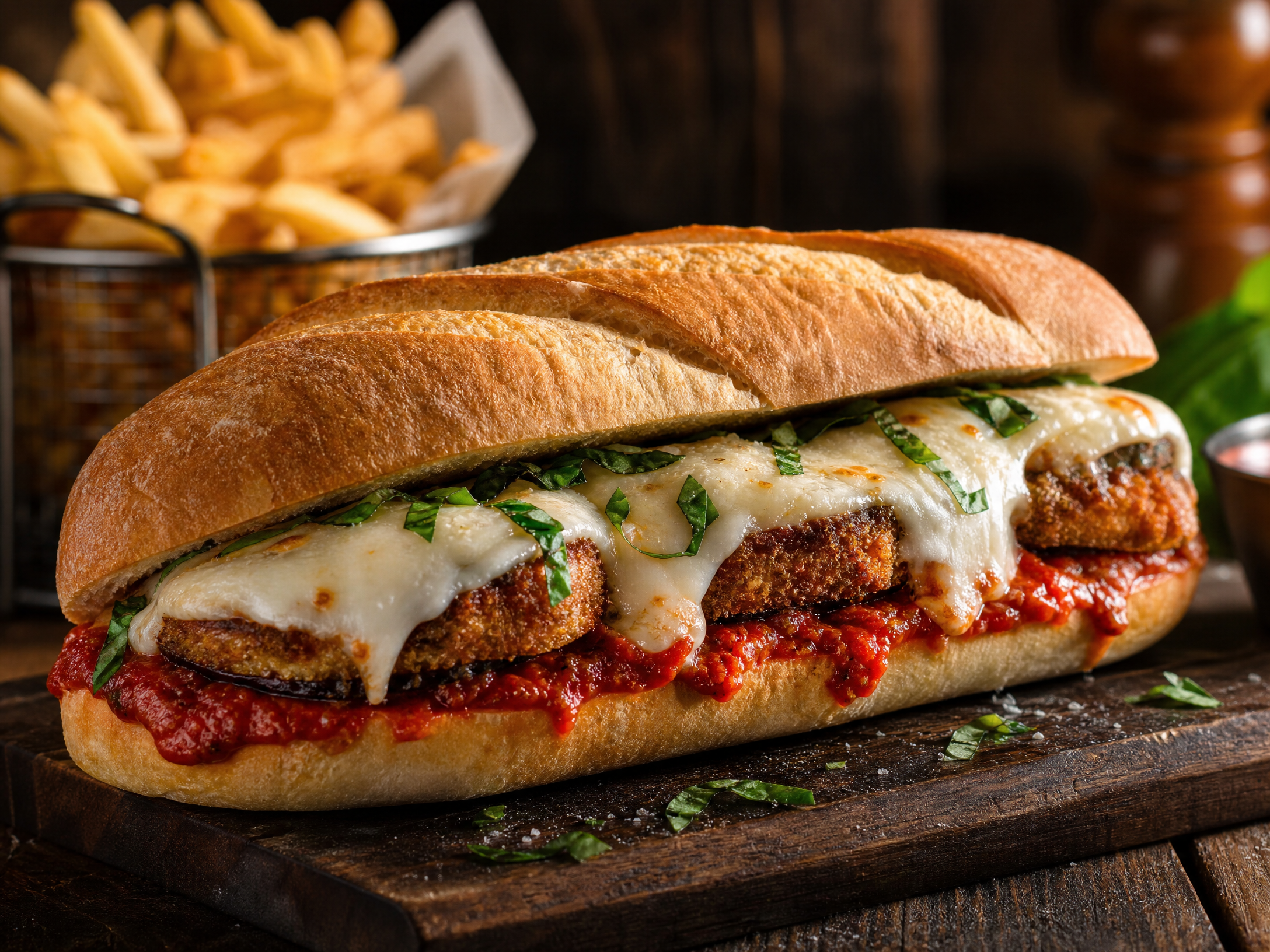 Eggplant Parmesan Sand + Fries