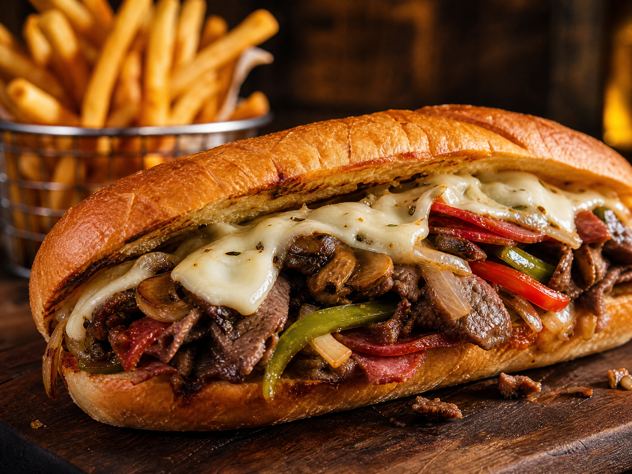 Philly Steak Bomb Sand + Fries