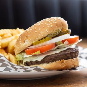 Hamburger with french fries